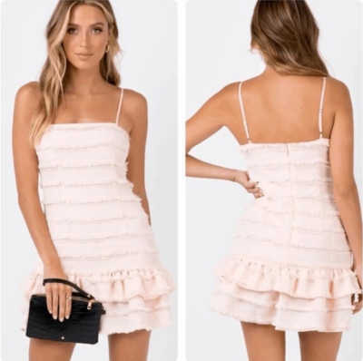 PRINCESS POLLY Molina Mini Ruffle Pink Blush Dress size 8 NWT