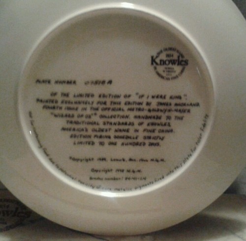Vintage Wizard of Oz Knowles Hand Painted If I Were KIng Lion Plate