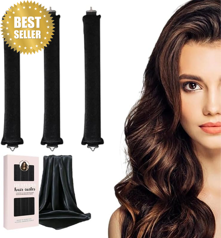 Heatless Curls Overnight with Satin Head Scarf, Velvet Hair Rollers for Blowout