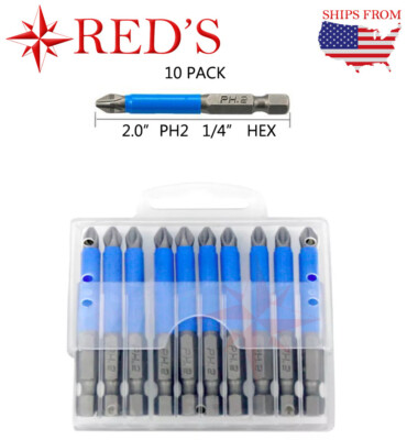 10Pcs 1/4'' Magnetic Hex Shank Anti-slip PH2 Phillips Screwdriver Drill Bits Set