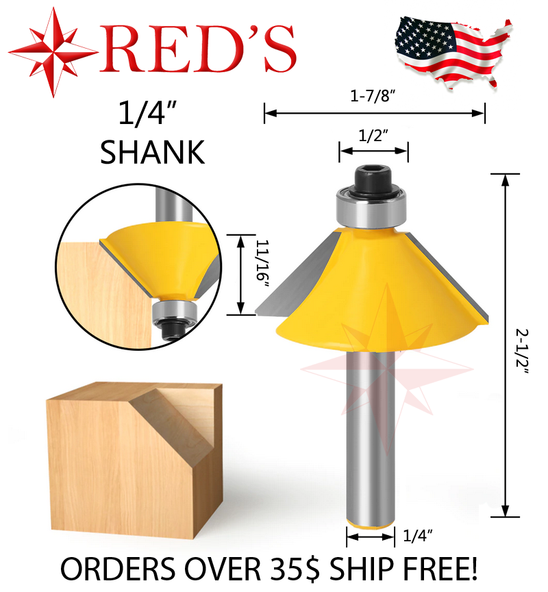 REDS Y69775-4 - 45 Degree Chamfer Bevel Router Bit 1/4
