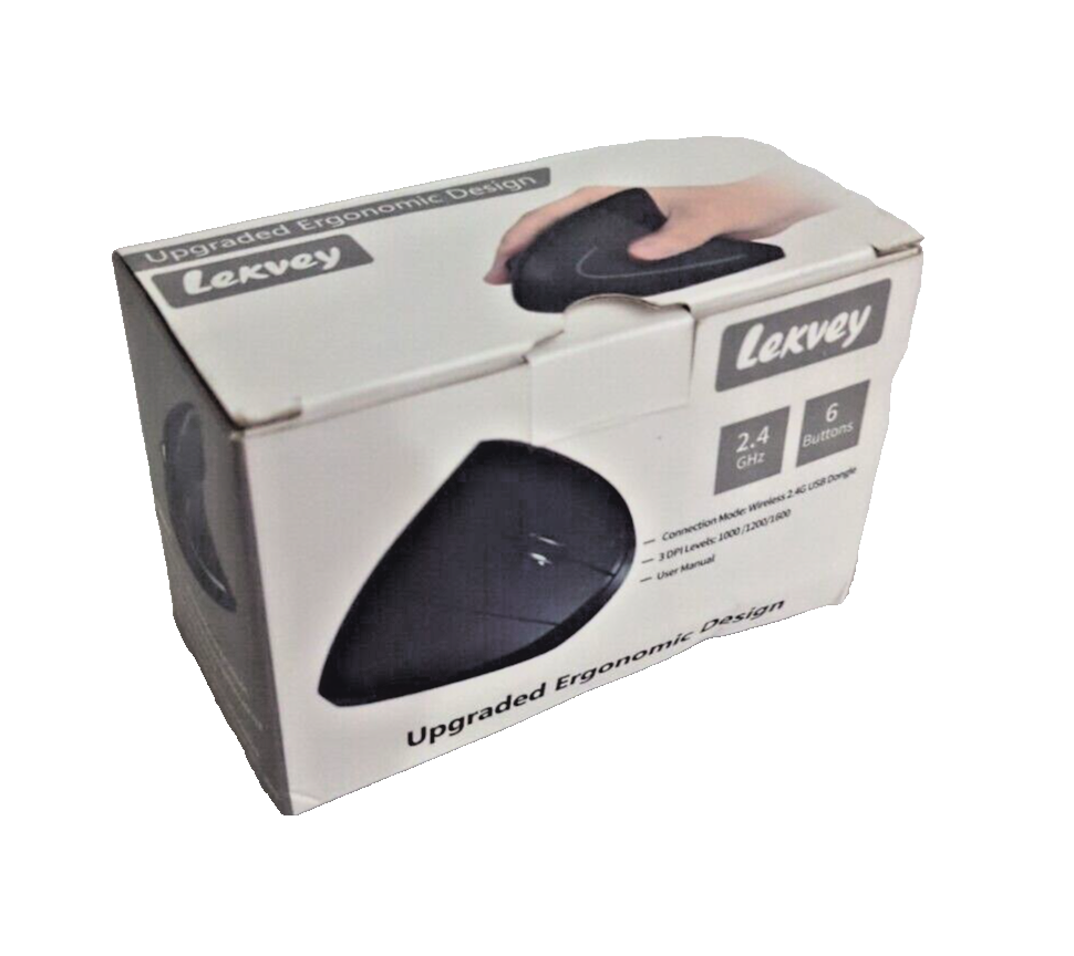Lekvey Ergonomic Vertical Wireless Mouse, 2.4 GHz, 6 Buttons, Rechargeable, NEW