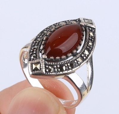 MARCASITE SIMULATED RUBY .925 SOLID STERLING SILVER RING SIZE 8 #52518