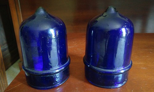 Antique Reynolds Elec Co Cobalt Glass Theater Marquee Sign Bulb Hood Covers RECO