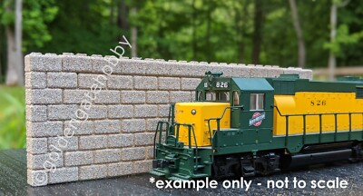 HO Scale Concrete 12x24'' Block Retaining Wall, Modular, Pick a height and length