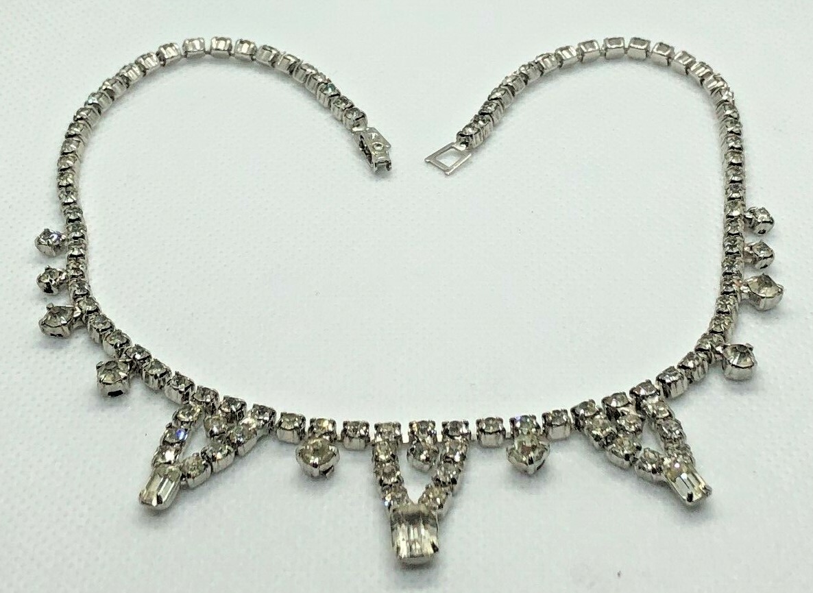 Vintage Signed Karu Kaufman Ruderman Clear Rhinestone Necklace B1