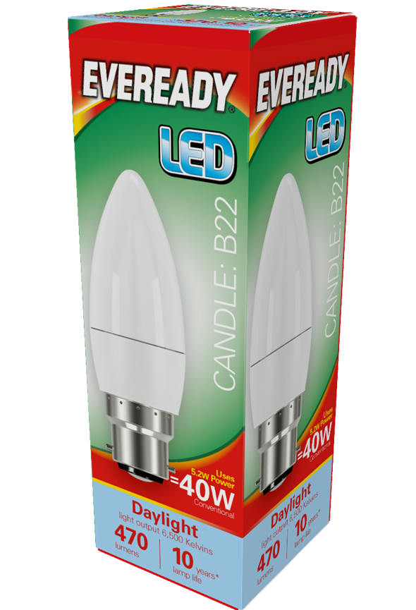 Eveready LED Candle Bulb 5.2w 40w Bayonet B22 Daylight
