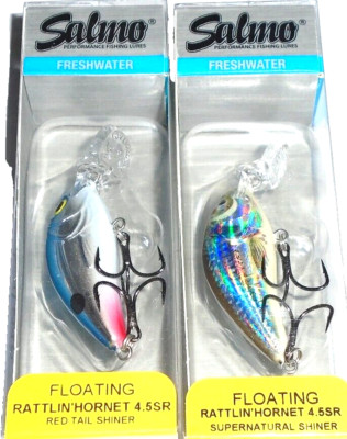 Salmo 4.5 F Rattlin' Shallow Hornet Crankbaits  (Lot of 2-Red Tail/Super Shiner)