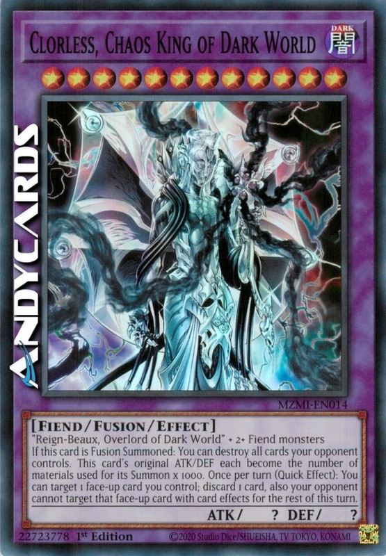 Clorless, Chaos King Of Dark World â¢ Super R â¢ Mzmi En014 â¢ 1ed â¢ Yugioh!