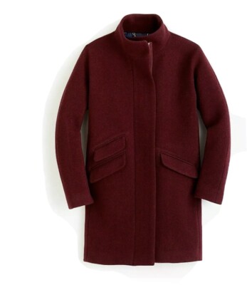 NWT $350 J.Crew Cocoon Coat Italian Stadium Cloth Wool Sz 00 Heather Fire Red