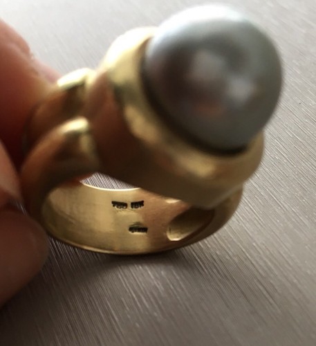 Estate 18k Gold Black Pearl Ring Heavy, Price Drop From $1175!