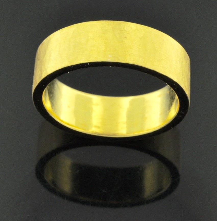 Pre-owned Luckyfinejewelry 24k Solid Yellow Gold Band Ring Hammer Hammered Design 7.50 Gram Handmade