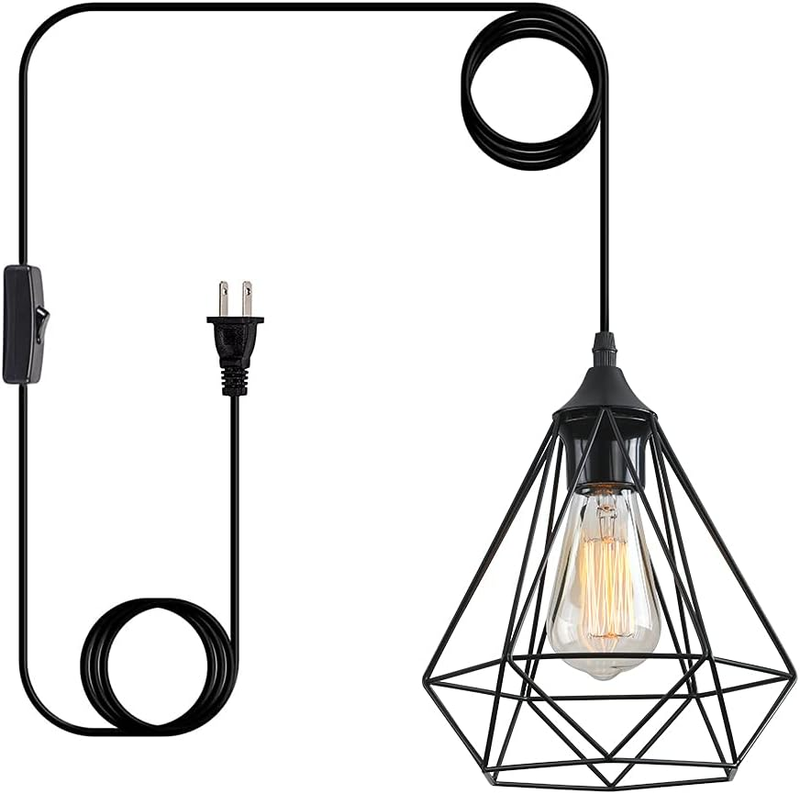 Hanging Lights Fixture with Plug in Cord Plug in Chandelier，3-Tier Drum Plug in