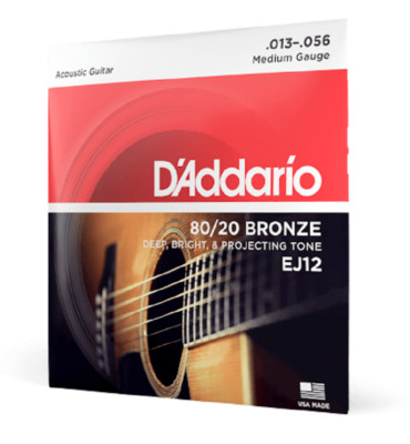 D'Addario EJ12 Medium 80/20 Bronze 13-56 6 String Acoustic Guitar Strings