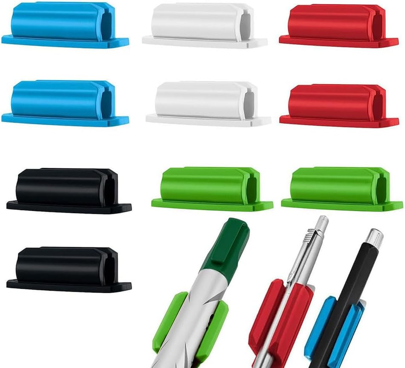 10 Pack Pen Holder, Adhesive Pen Clip, Pencil/Marker Clip, Multicolor, Black, Re