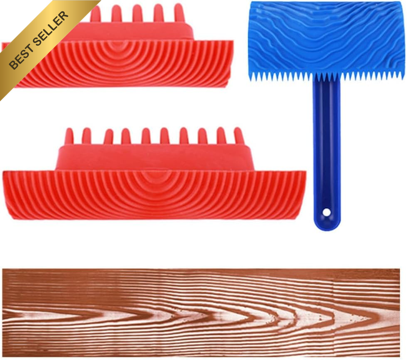 3-Pcs Wood Graining Painting Tool Set Rubber Pattern Roller for DIY Wall Decorat