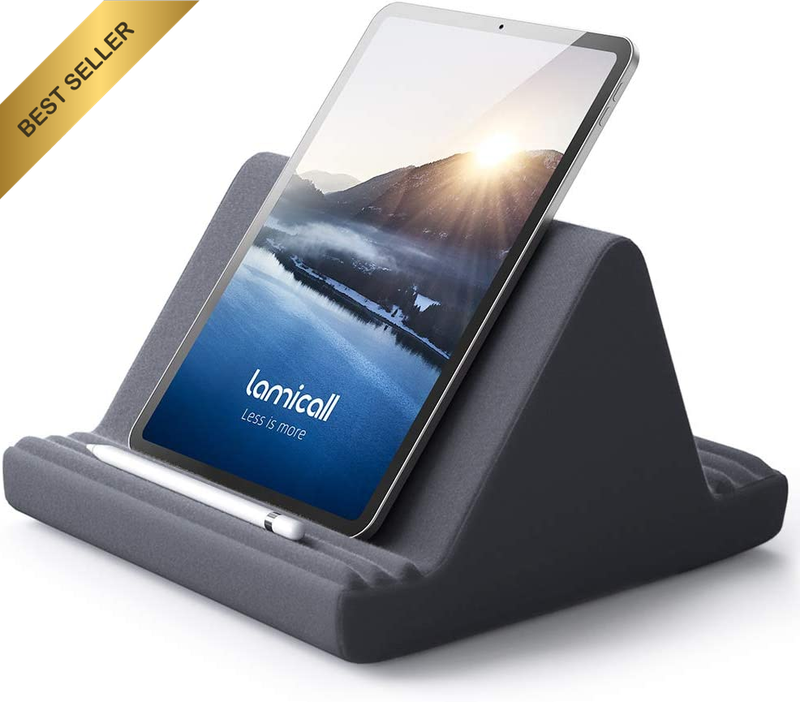 Tablet Pillow Stand Soft Pad for Lap 6 Viewing Angles Holder Dock Bed (Dark Gray