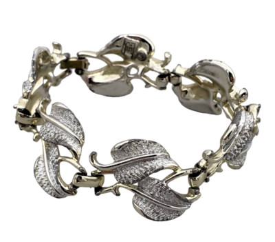 Emmons Vintage Thick Link Leaf Textured Bracelet EMJ Marked Silver Tone 
