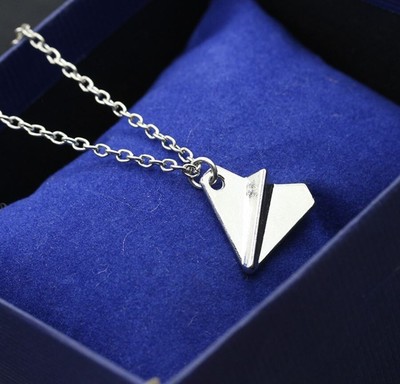 Silver Tone Paper Plane Airplane Pendant Necklace