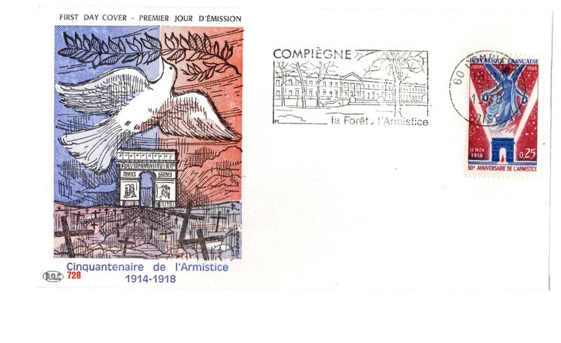 Enveloppe 1er Jour Pac NÂ°728 De 1968 Flamme CompiÃGne 50aire Armistice 14-18