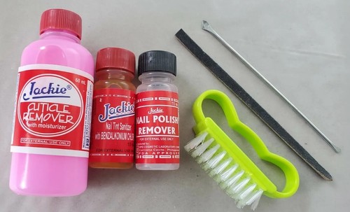 Manicure Set : Cuticle Remover, Acetone, Merthiolate, Brush, Pusher & Nail File