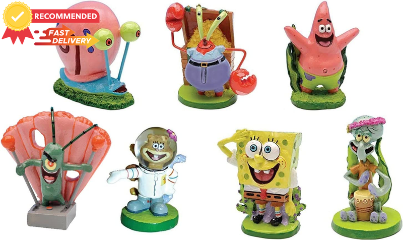 SpongeBob 7-Piece Mini Aquarium Ornament Set - 2" Decor for Fish Tanks