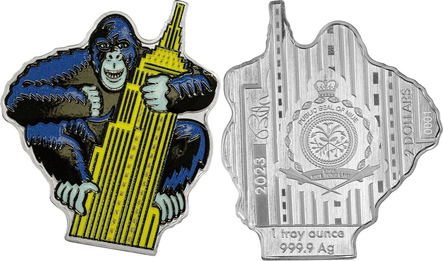 2023 ニウエ 1オンス Burton Morris ゴリラ シルバー コイン 2023 Niue Burton Morris Gorilla 1 oz Shaped Colorized Silver