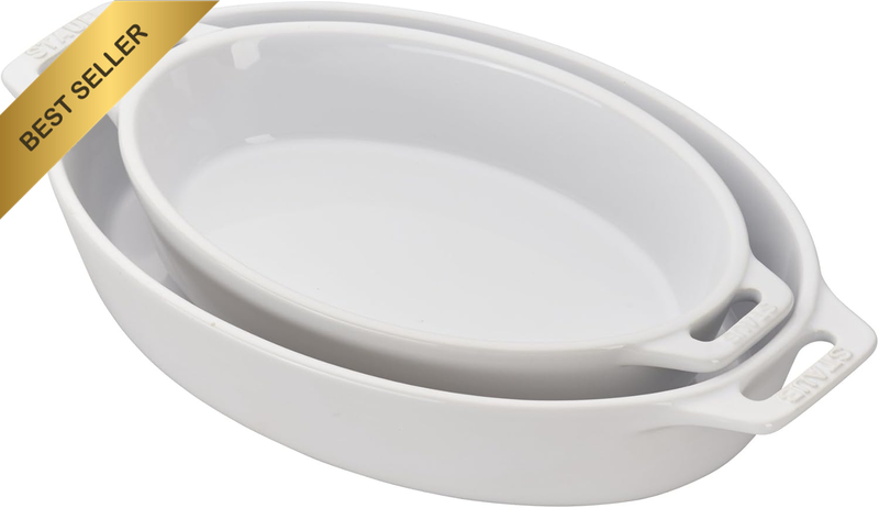 Ceramics Oval Baking Dish Set, 2-Piece, White