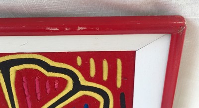 Vintage Framed Hand Sewn Fabric Mola - Panama Folk Art - Flowers