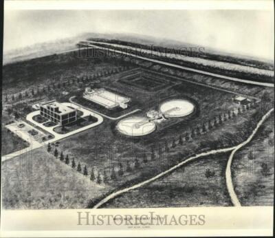 Press Photo Aerial Drawing of Olin Works' Waste Water Treatment Facility