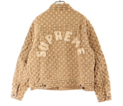 Supreme Hole Punch Denim Trucker Jacket Size L Beige Cotton