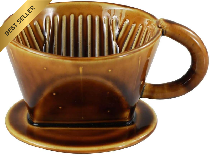 Ceramic Coffee Pour over Maker Set in Caramel, Slow Brewing Paper Filter Holder