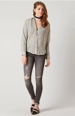 FREE PEOPLE Such Good Things Medium High Low V-Neck Collared Boxey Top Shirt
