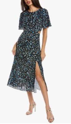 French Connection Dress Black Shea Ferna Verona Floral Slit Cutout Midi Size 12