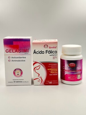 3 Pack GELASIMI Antioxidante y Aminoácidos + SIMICOLAGENO Oral + ACIDO FOLICO