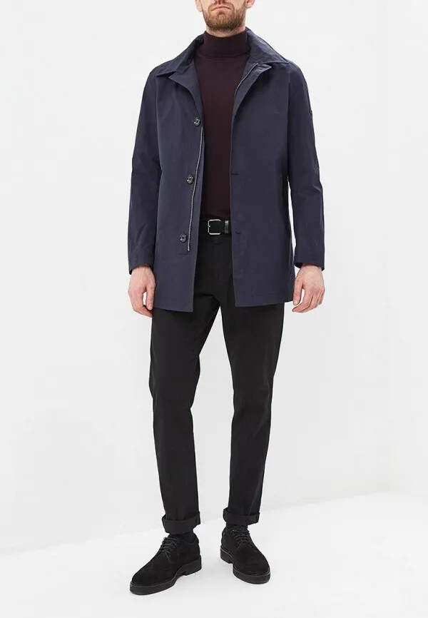 Pre-owned Hugo Boss Men's Lightweight Lined Water Wind Resistant Hidden Hood Trench Coat In Blue