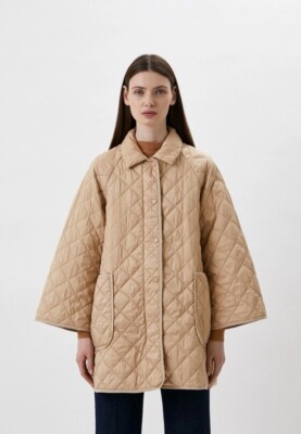 Max Mara Weekend Socrate Quilted Coat INTREND Outlet Hat Beige US 6 EU 40
