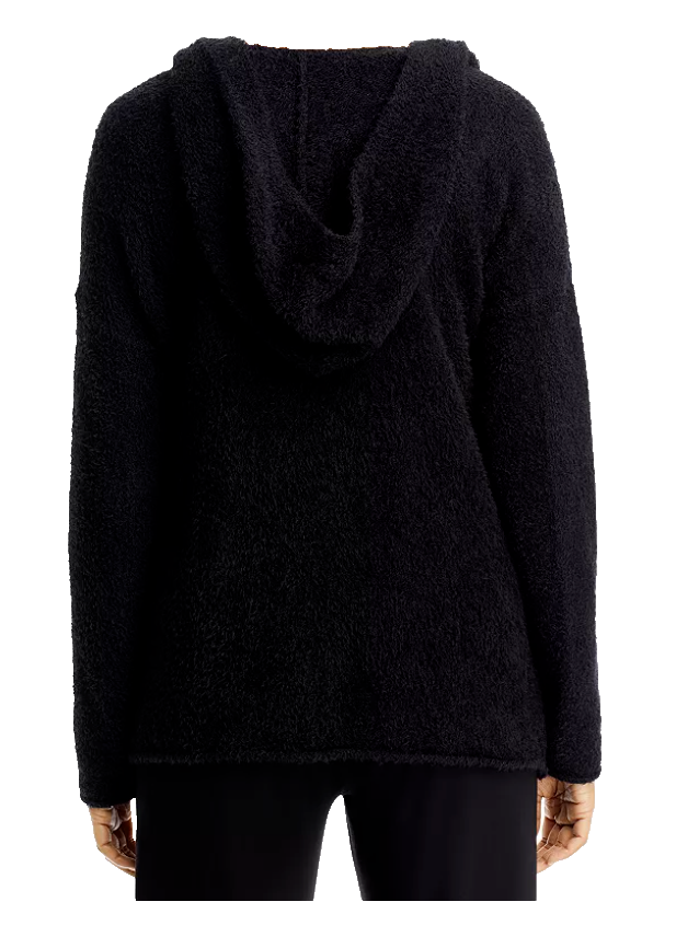 Pre-owned Eileen Fisher Hooded Cardigan Sweater Boucle Cashmere Blend Black Sz M