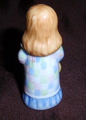Gorham Bone China Doll Thimble Checkered Dress Holding Hat By Maruri
