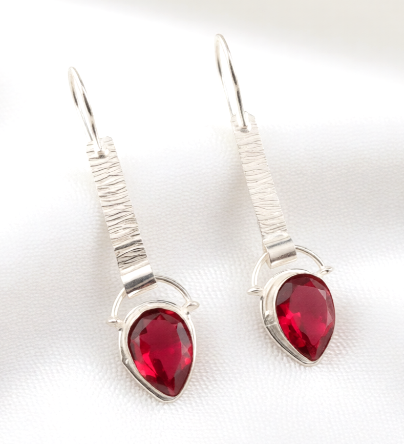 Red Garnet Gemstone 925 Sterling Silver Handmade Jewelry Earrings 2.2"