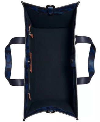 Pre-owned Coach Field Tote 40 Leather Blue Camo Print Crossbody C5308 Logo Org Pkg