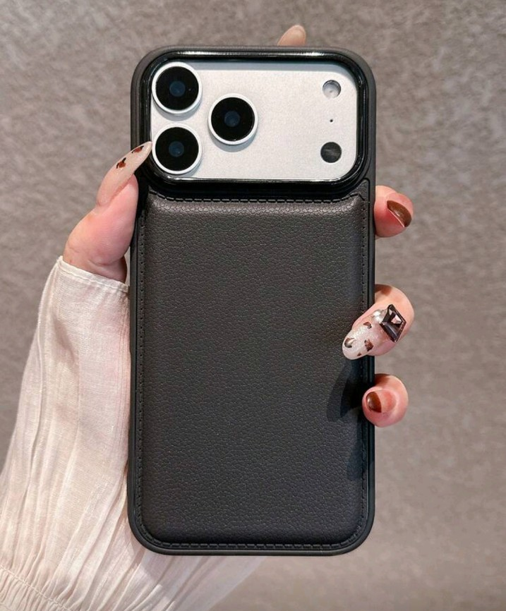 Black Synthetic Leather Case for iPhone 17 Pro Max – Sleek & Shockproof