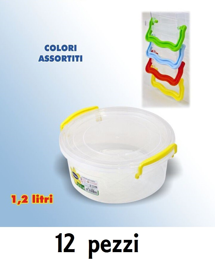 Set 12 Contenitori Plastica 1200ml Cibo Alimenti Frigorifero Tondi Manici hmj