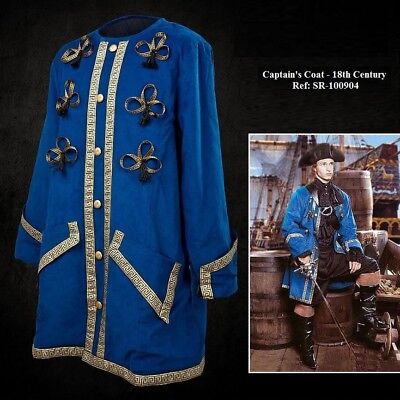 Blue Ship's Captain Coat, 18th Century. Ideal for Costume, Stage or Re-enactment