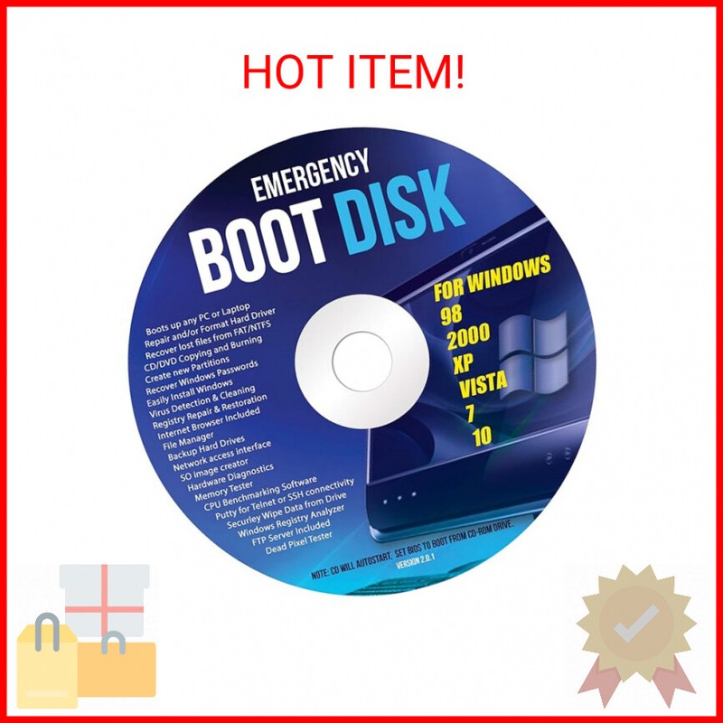 Windows Emergency Boot Disk - For Windows 98, 2000, XP, Vista, 7 
