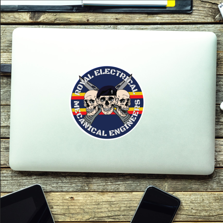 Royal Electrical Mechanical Engineer Waterproof Vinyl Stickers Three Skulls - Picture 2 of 11