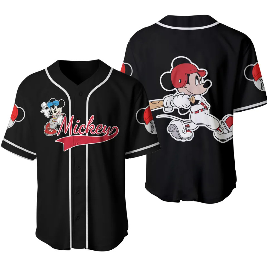Mickey Mouse Red Black Cute 3D Baseball Jersey Shirt Halloween Gift Us Size