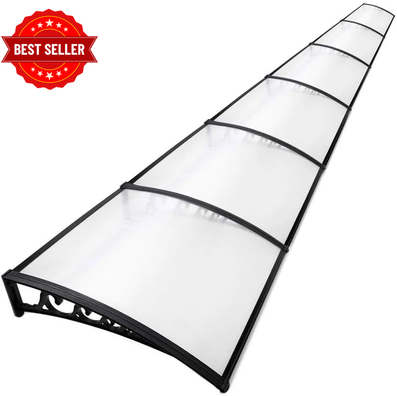 Window Awning Transparent PC Panel with Black Bracket Canopy 1Mx6M