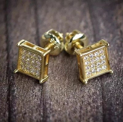 1.30CT Round Lab-Created Diamond Cluster Stud Earrings 14K Yellow Gold Plated