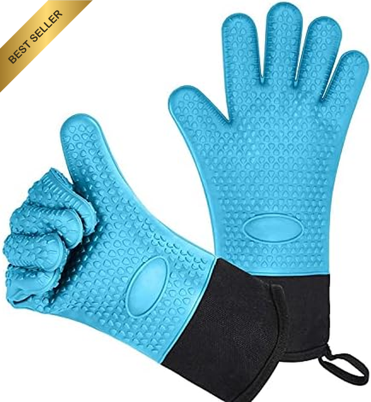 Long Thick Silicone BBQ Gloves Heat-Resistant Non-Slip Kitchen Oven Mitts